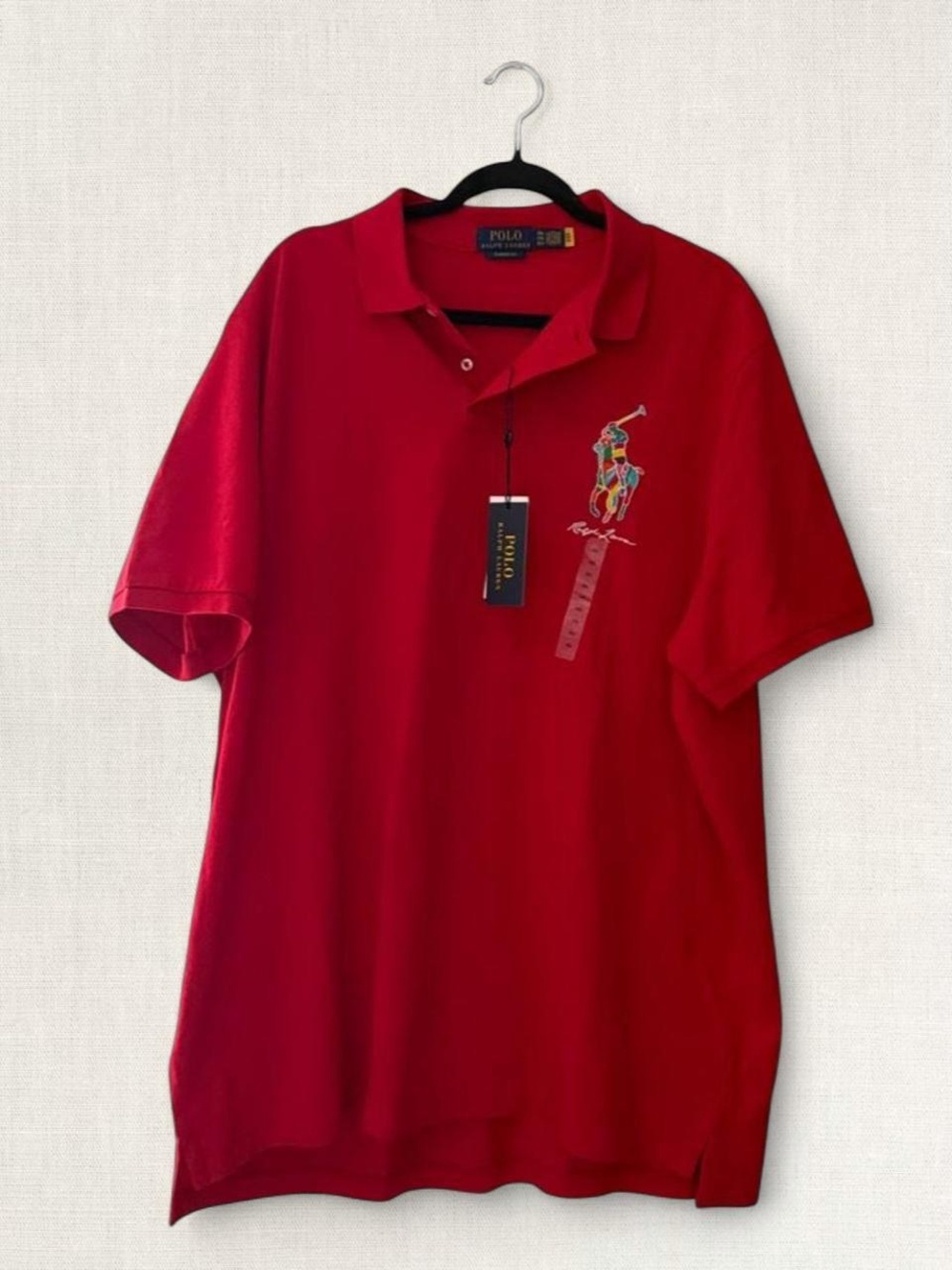 Ralph Lauren Red Men’s Polo with Multicolor Polo Player Embroidery
